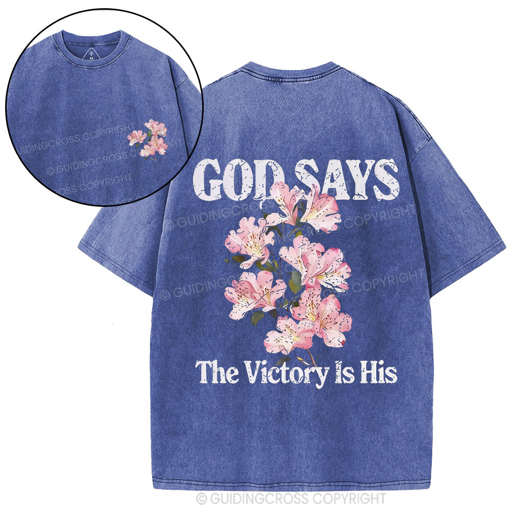 God Says The Victory Is His Christian Washed T-Shirt
