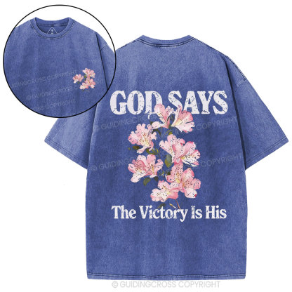 God Says The Victory Is His Christian Washed T-Shirt