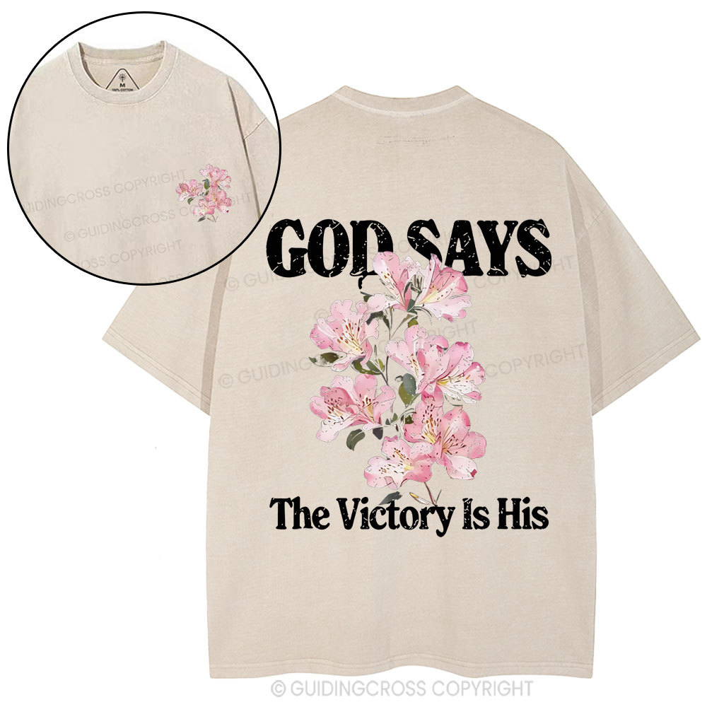 God Says The Victory Is His Christian Washed T-Shirt