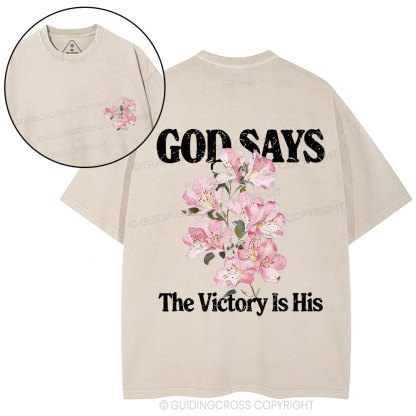 God Says The Victory Is His Christian Washed T-Shirt