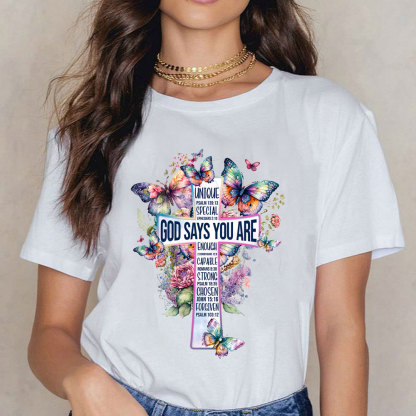 God Says You Are Butterfly Cross Christian T-Shirt