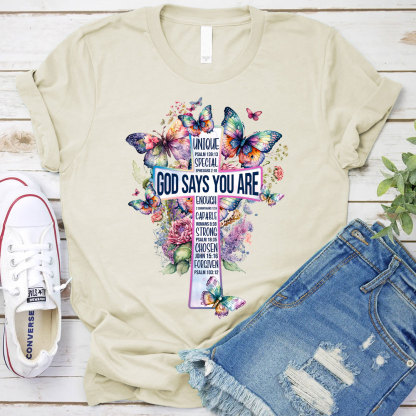 God Says You Are Butterfly Cross Christian T-Shirt
