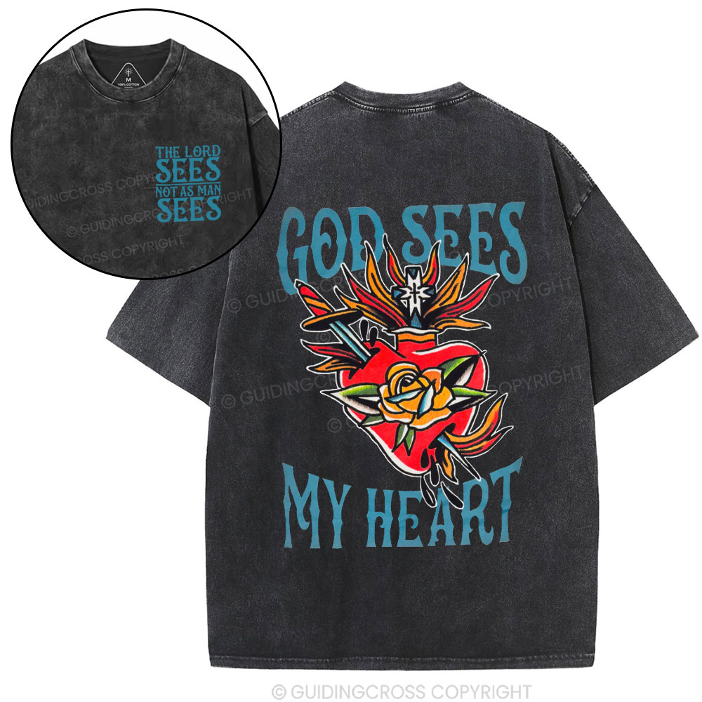 God Sees Mu Heart Christian washed T-Shirt