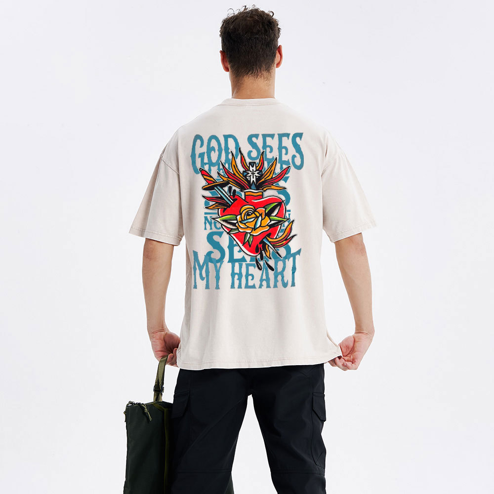 God Sees Mu Heart Christian washed T-Shirt