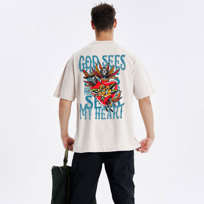 God Sees Mu Heart Christian washed T-Shirt