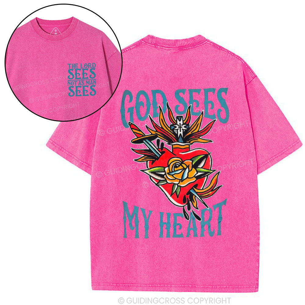 God Sees Mu Heart Christian washed T-Shirt
