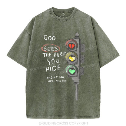 God Sees The Hurt You Hide Christian Washed T-Shirt