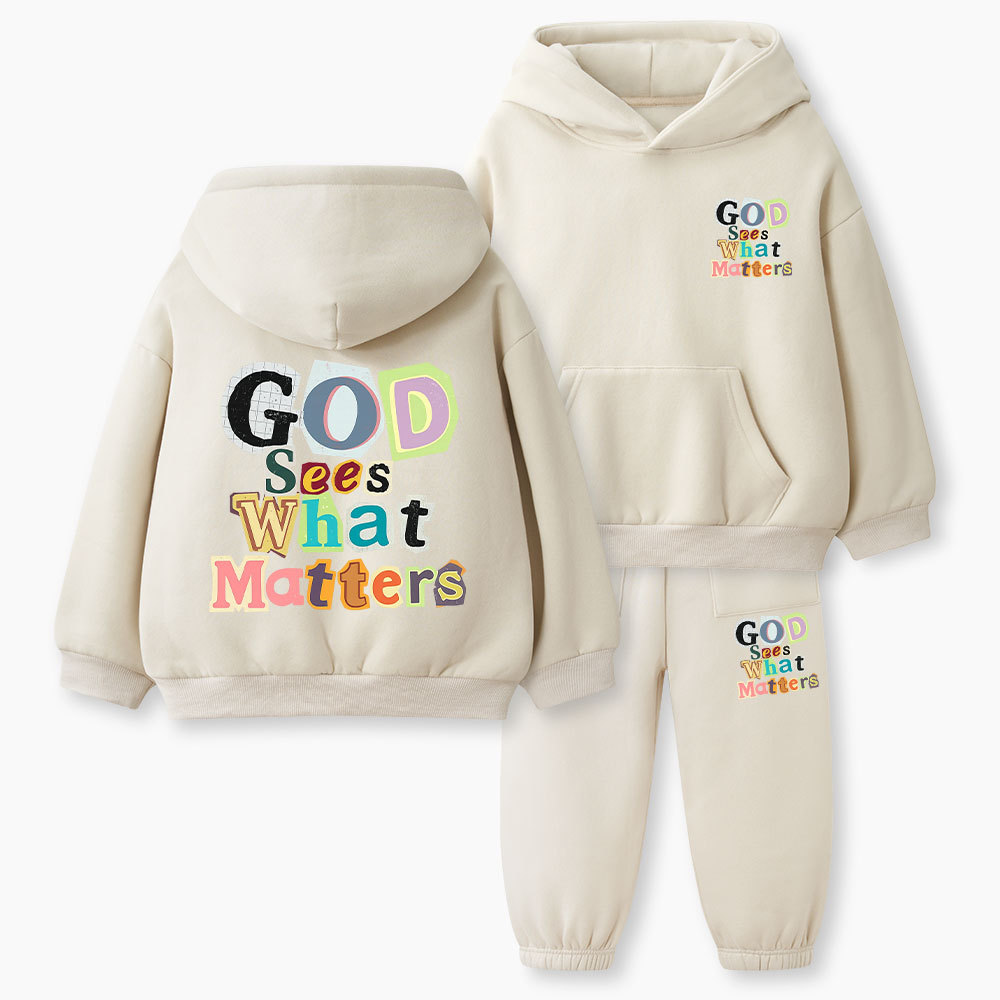 God Sees What Matters Christian Kid Fleece Hoodie Set