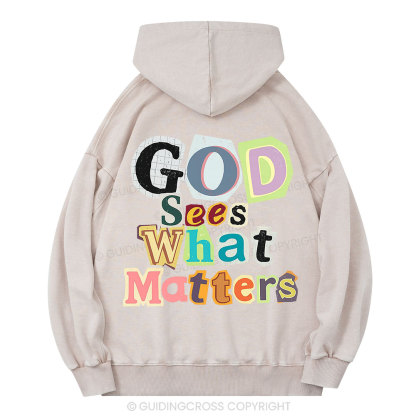 God Sees What Matters Christian Washed Hoodie 