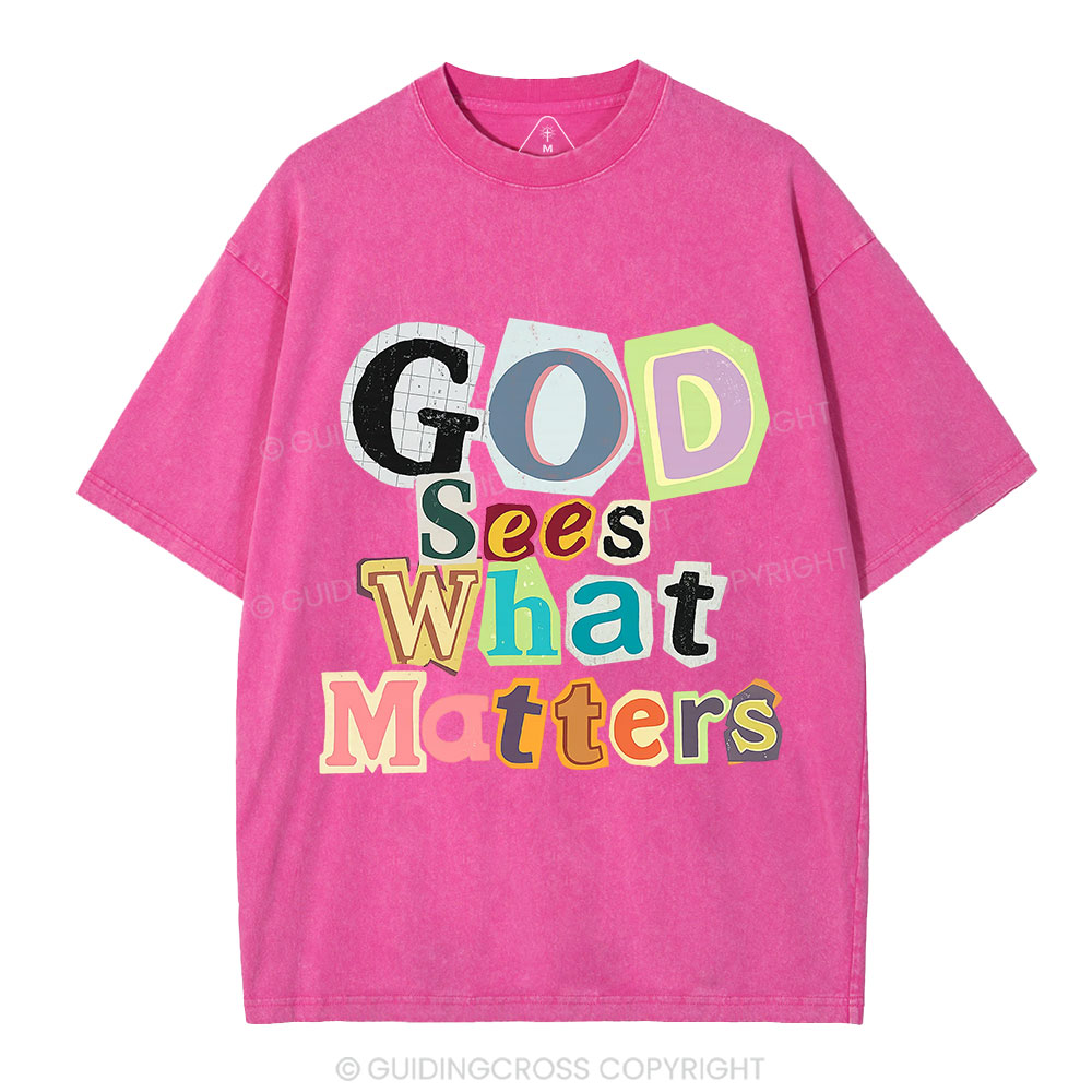 God Sees What Matters Christian Washed T-Shirt