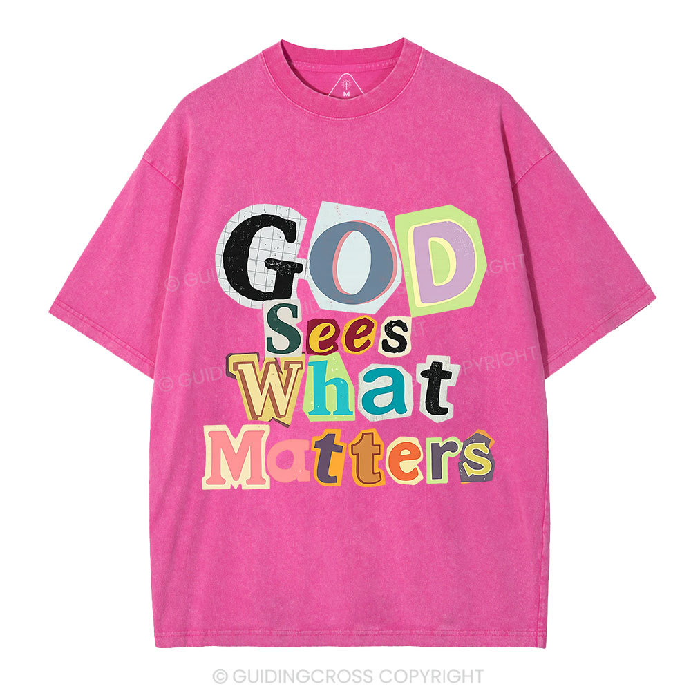 God Sees What Matters Christian Washed T-Shirt
