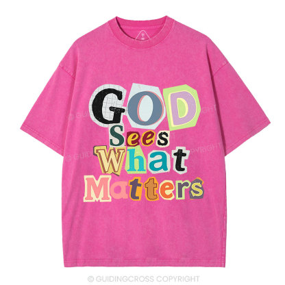 God Sees What Matters Christian Washed T-Shirt