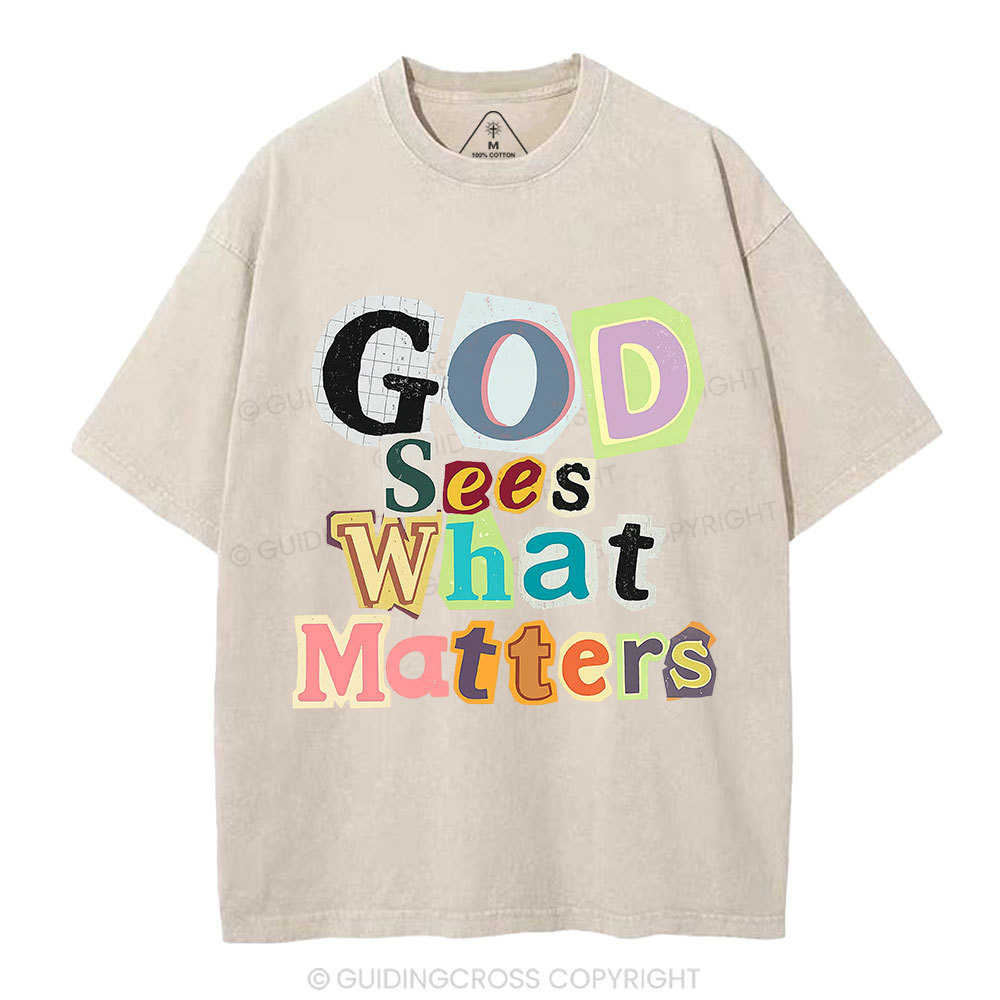 God Sees What Matters Christian Washed T-Shirt