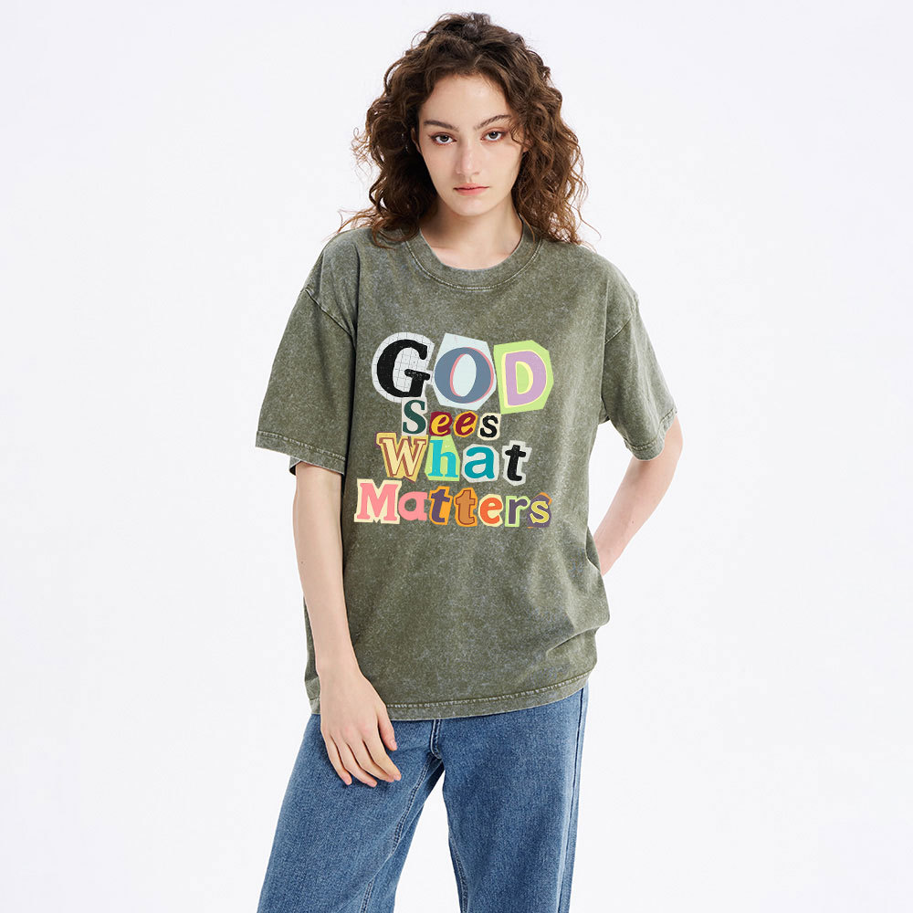 God Sees What Matters Christian Washed T-Shirt