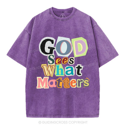 God Sees What Matters Christian Washed T-Shirt