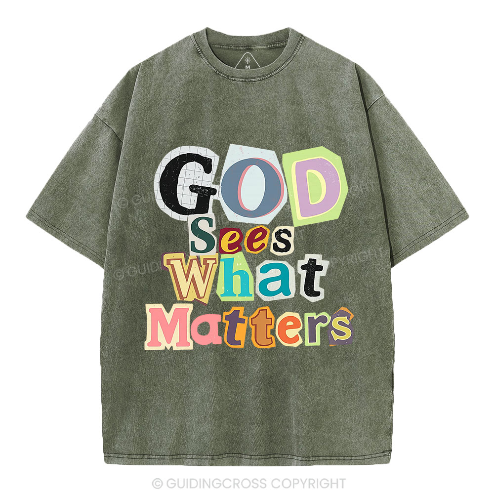 God Sees What Matters Christian Washed T-Shirt