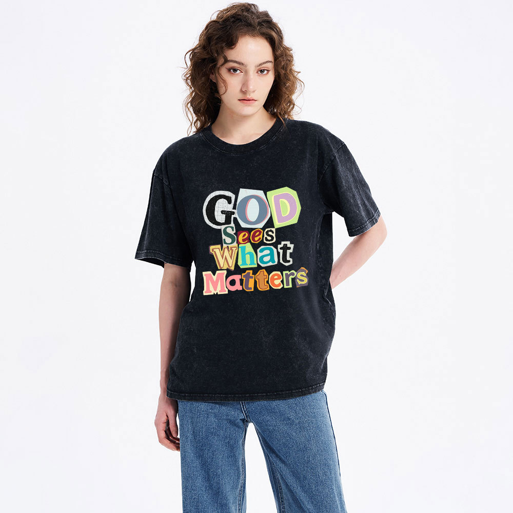 God Sees What Matters Christian Washed T-Shirt