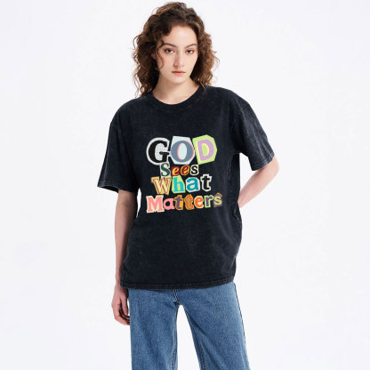 God Sees What Matters Christian Washed T-Shirt