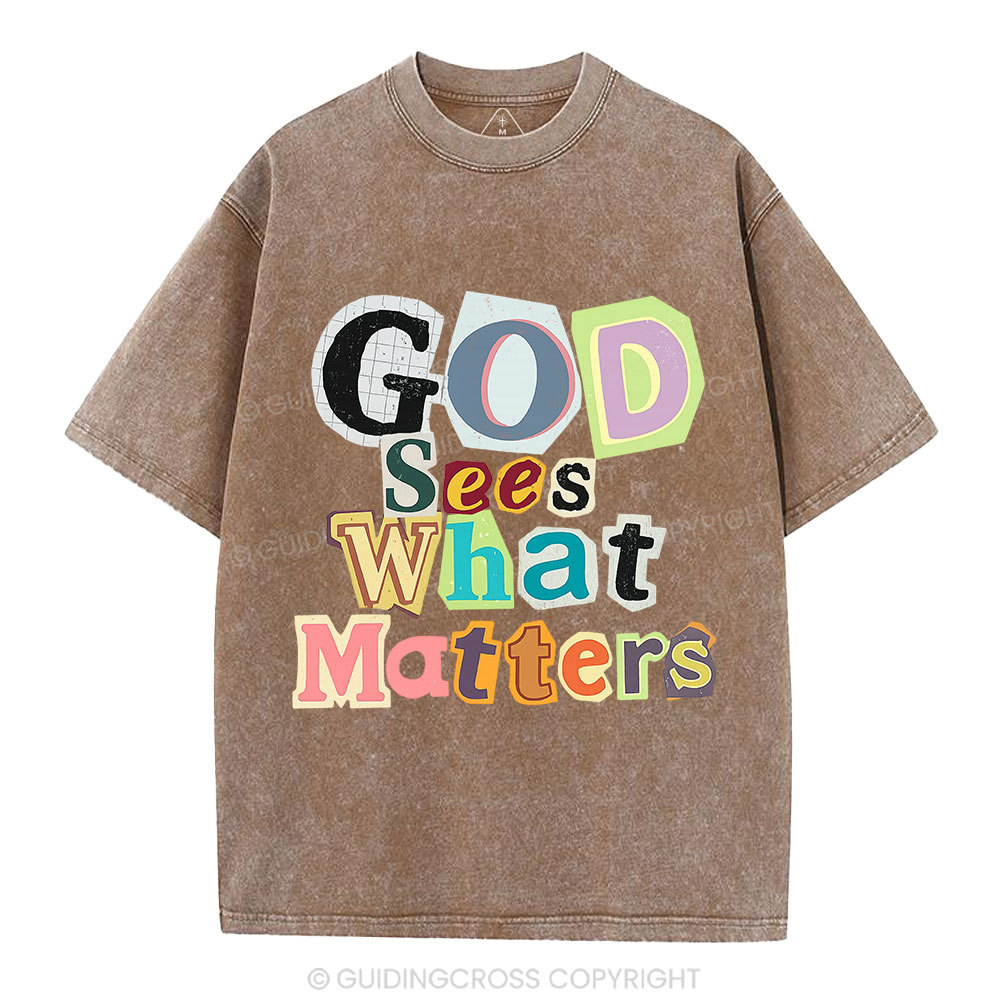 God Sees What Matters Christian Washed T-Shirt