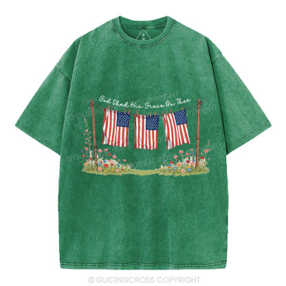 God Shed His Grace On Thee 4th Of July Christian Washed T-Shirt
