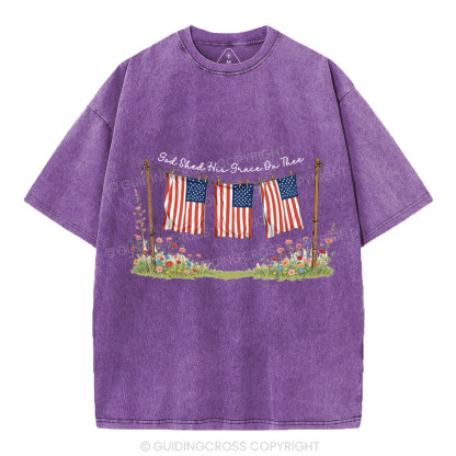 God Shed His Grace On Thee 4th Of July Christian Washed T-Shirt
