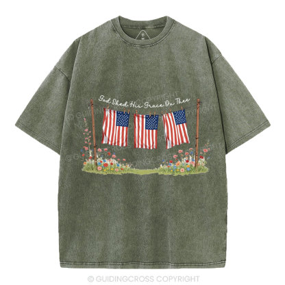 God Shed His Grace On Thee 4th Of July Christian Washed T-Shirt