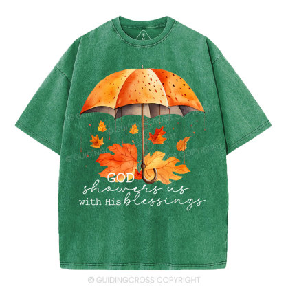 God Showers Us With His Blessings Christian Washed T-Shirt