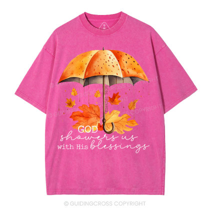 God Showers Us With His Blessings Christian Washed T-Shirt