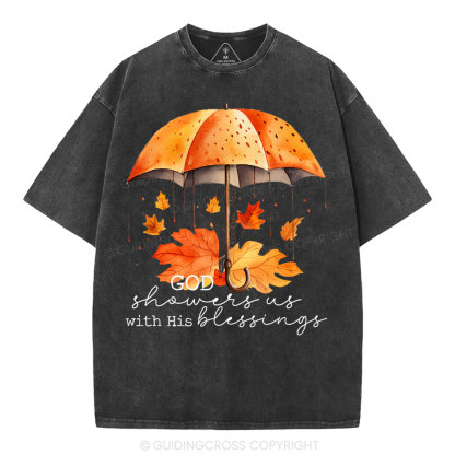 God Showers Us With His Blessings Christian Washed T-Shirt