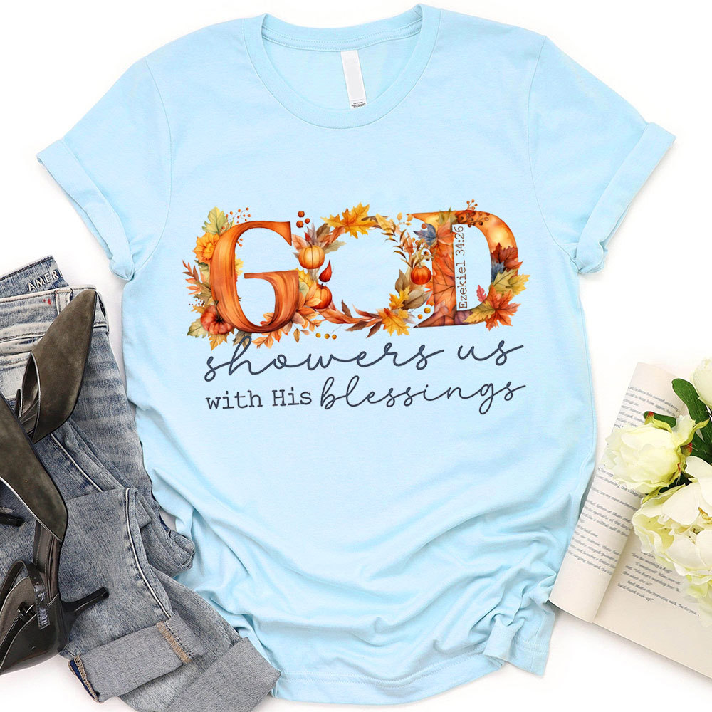 God Show Us With His Blessings Fall Christian T-Shirt