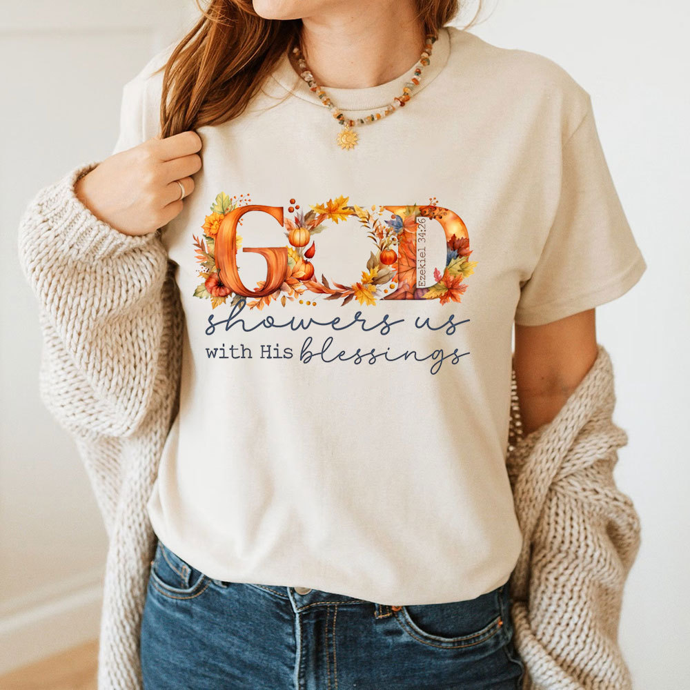 God Show Us With His Blessings Fall Christian T-Shirt