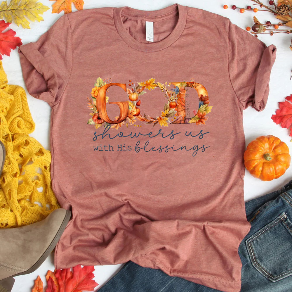 God Show Us With His Blessings Fall Christian T-Shirt