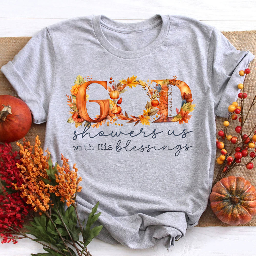 God Show Us With His Blessings Fall Christian T-Shirt