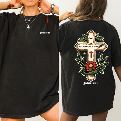 God So Loved  Christian Washed T-Shirt