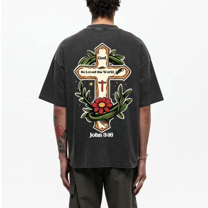 God So Loved  Christian Washed T-Shirt