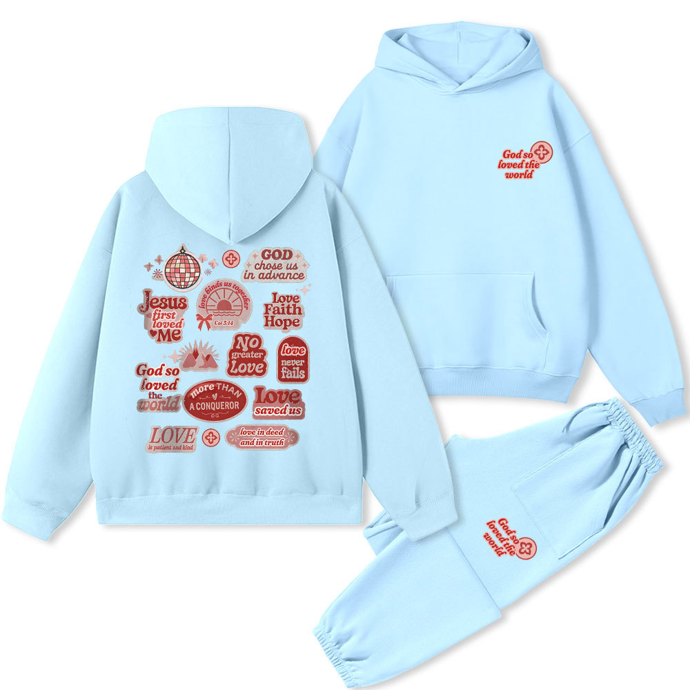 God So Loved The World Christian Premium Fleece Hoodie Set
