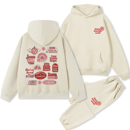 God So Loved The World Christian Premium Fleece Hoodie Set