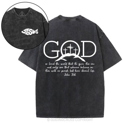 God So Loved The World Christian Washed T-Shirt