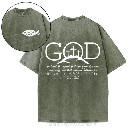 God So Loved The World Christian Washed T-Shirt