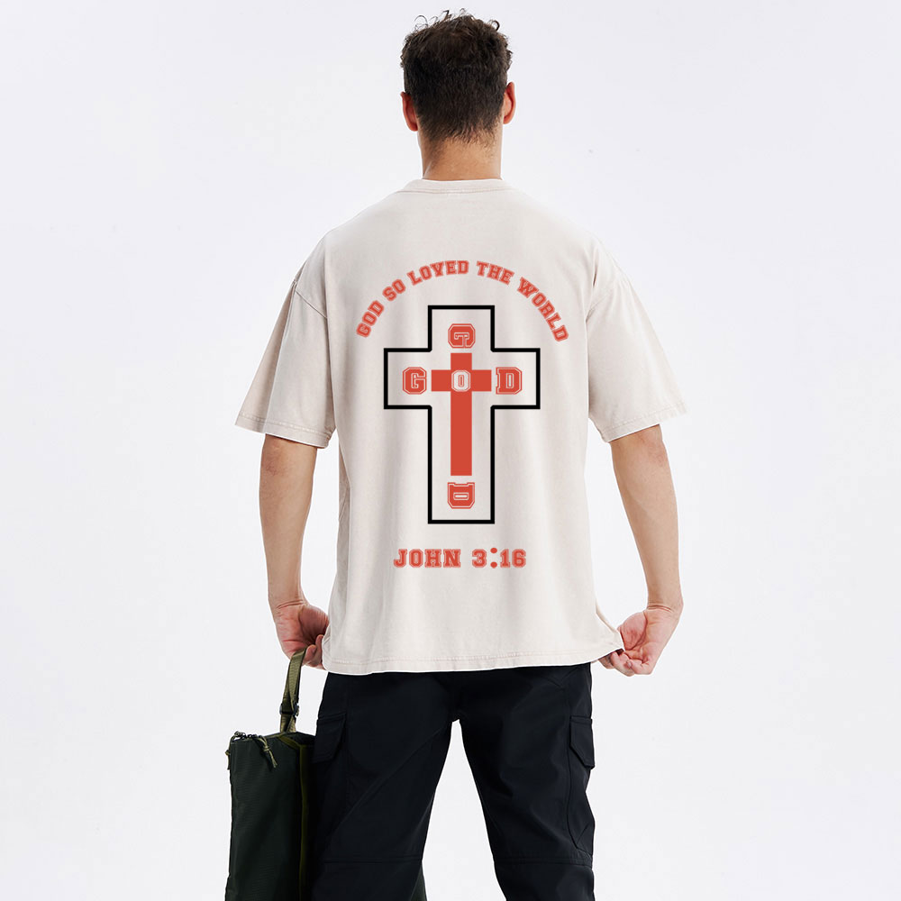 God So Loved The World Christian Washed T-Shirt