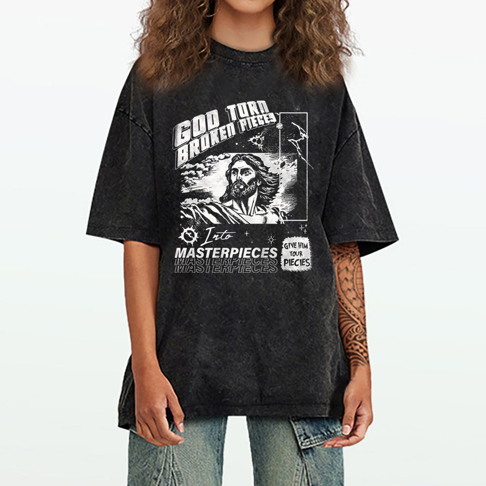 God Turn Broken Pieces Into Masterpieces Christian Washed T-Shirt
