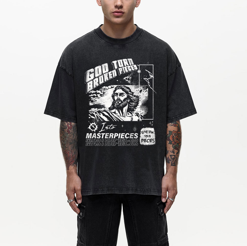 God Turn Broken Pieces Into Masterpieces Christian Washed T-Shirt