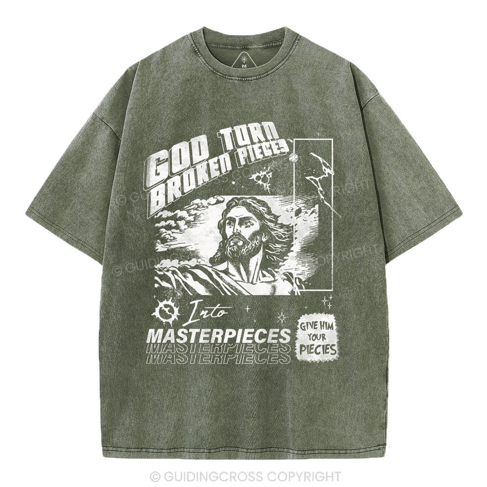 God Turn Broken Pieces Into Masterpieces Christian Washed T-Shirt