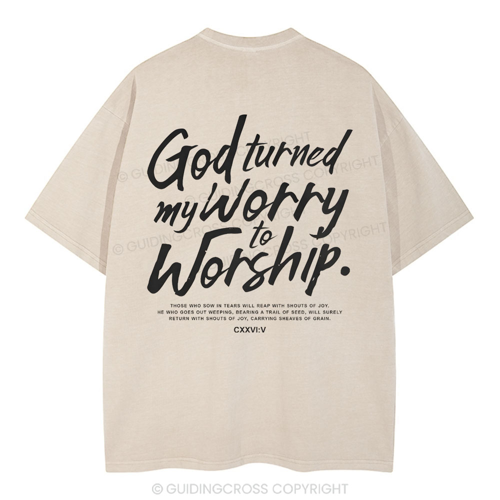God Turned My Worry Christian Washed T-Shirt
