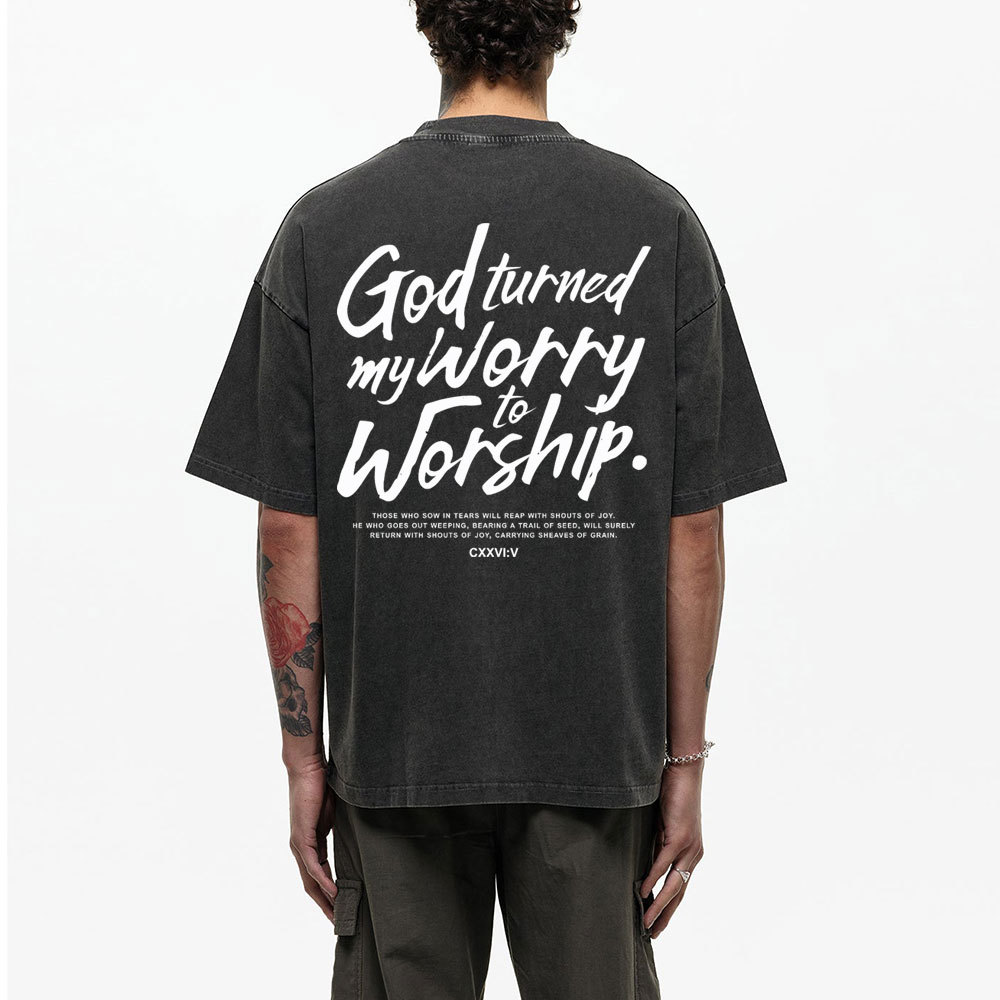 God Turned My Worry Christian Washed T-Shirt