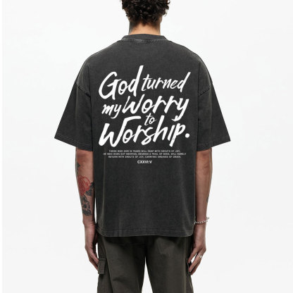 God Turned My Worry Christian Washed T-Shirt