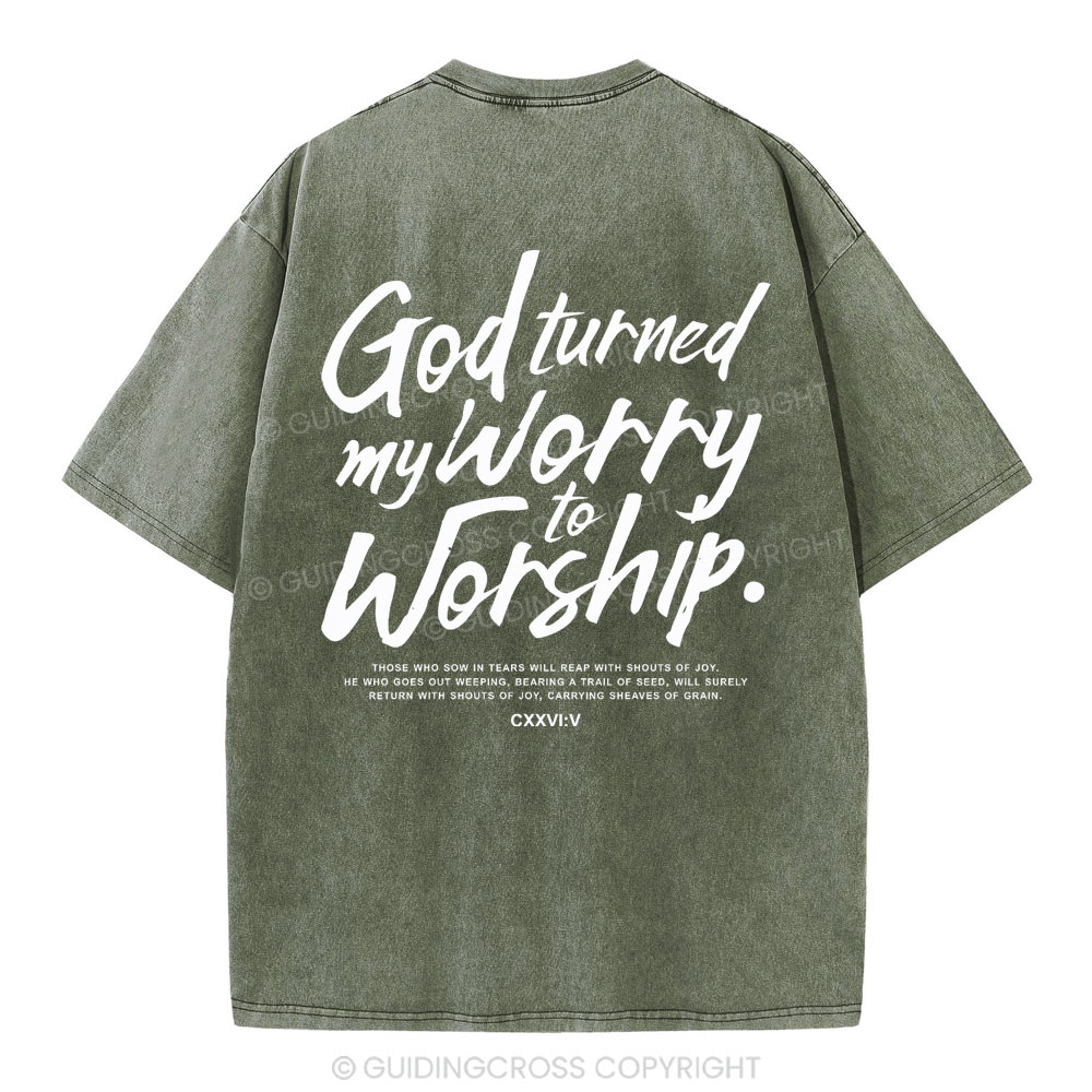 God Turned My Worry Christian Washed T-Shirt