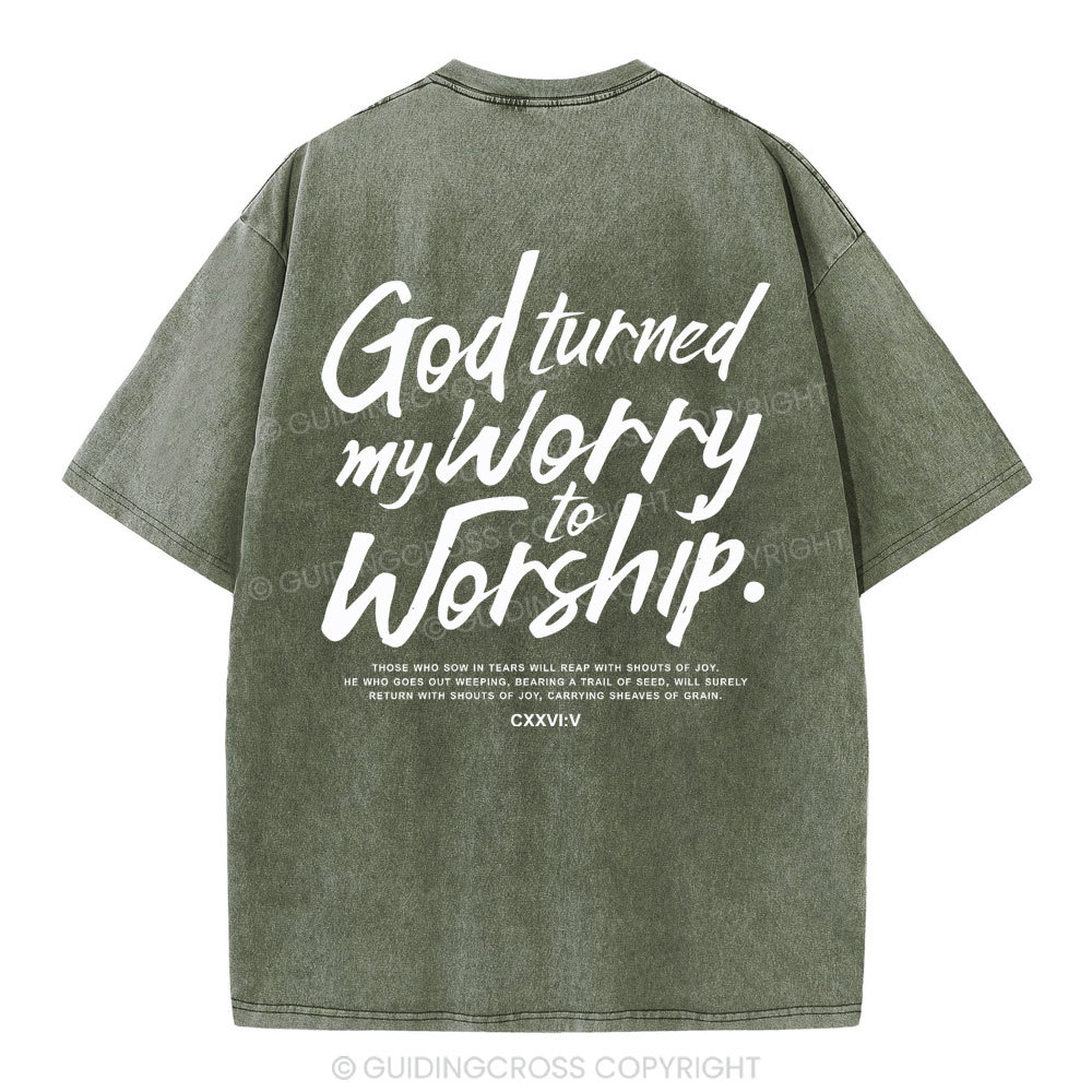 God Turned My Worry Christian Washed T-Shirt