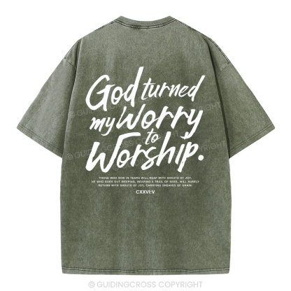God Turned My Worry Christian Washed T-Shirt