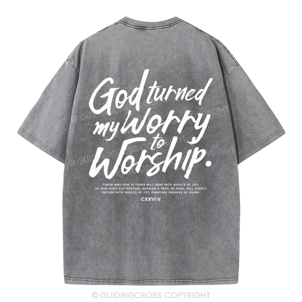 God Turned My Worry Christian Washed T-Shirt